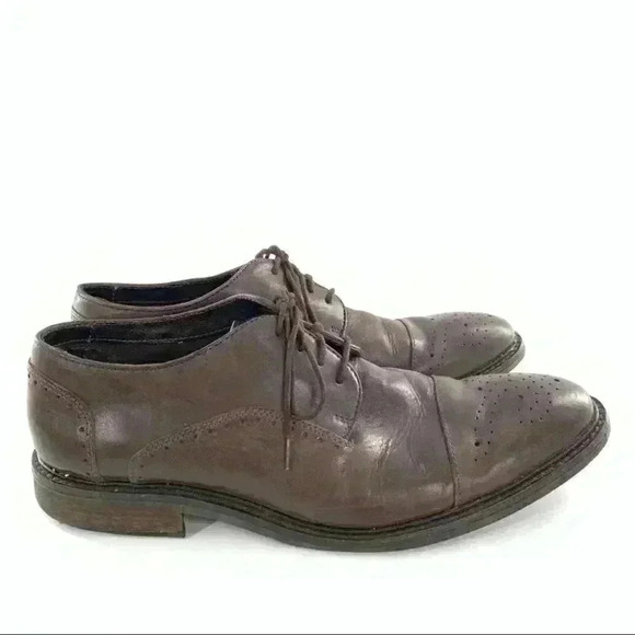 Alfani Paul mens Oxfords 10.5 chocolate Brown leather brogue wingtip cap toe - Picture 13 of 13